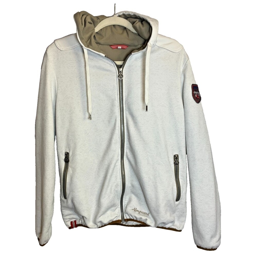 Almgwand Women’s White Hooded Zip Jacket Size 16 Embroidered Logo Apres Ski